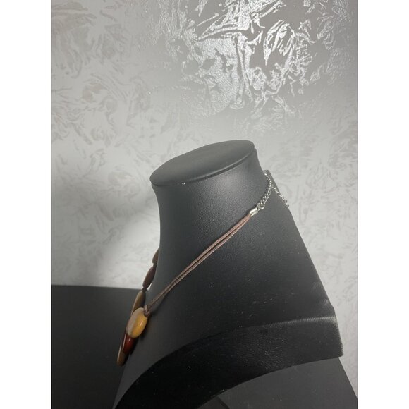 Earth Tone Beaded Necklace With Adjustable Chain & Brown Cord - Picture 5 of 5